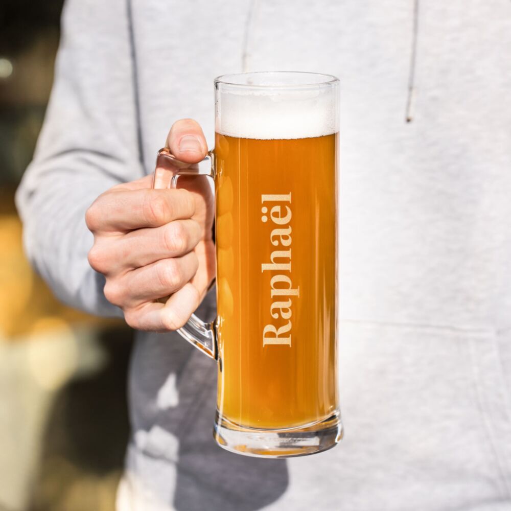Chope de bière personnalisée avec nom 