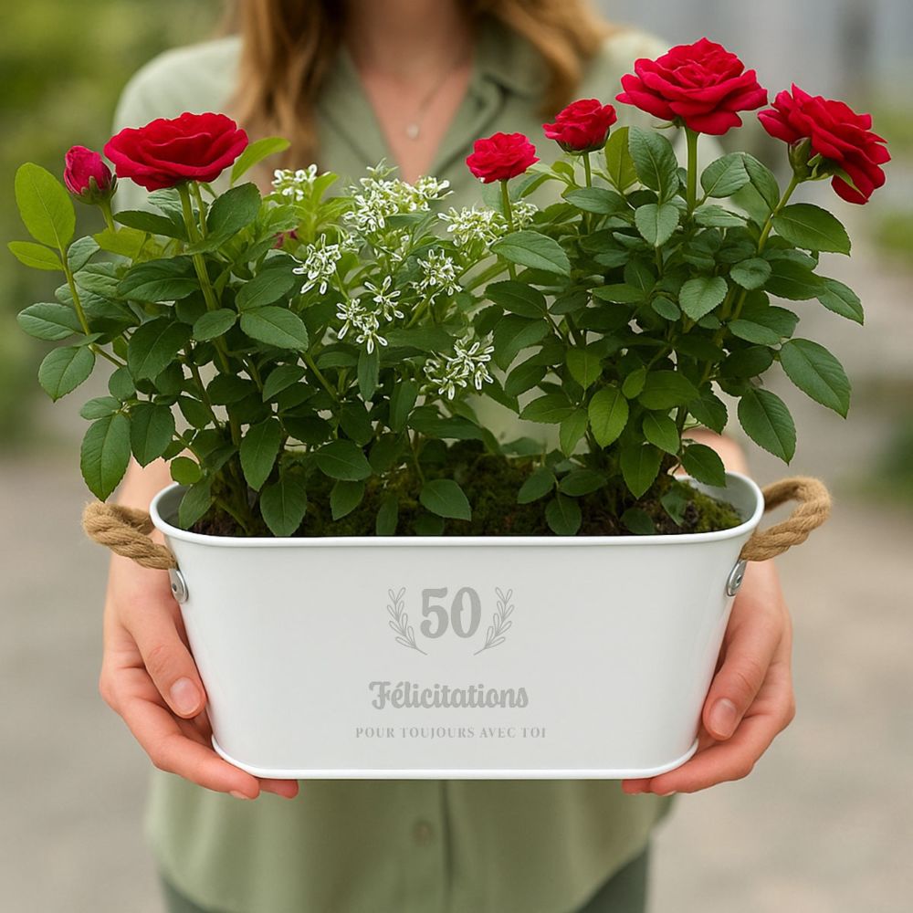 Jardinière personnalisée avec couronne et texte