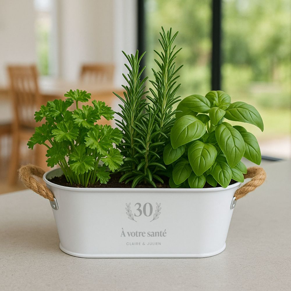 Jardinière personnalisée avec couronne et texte