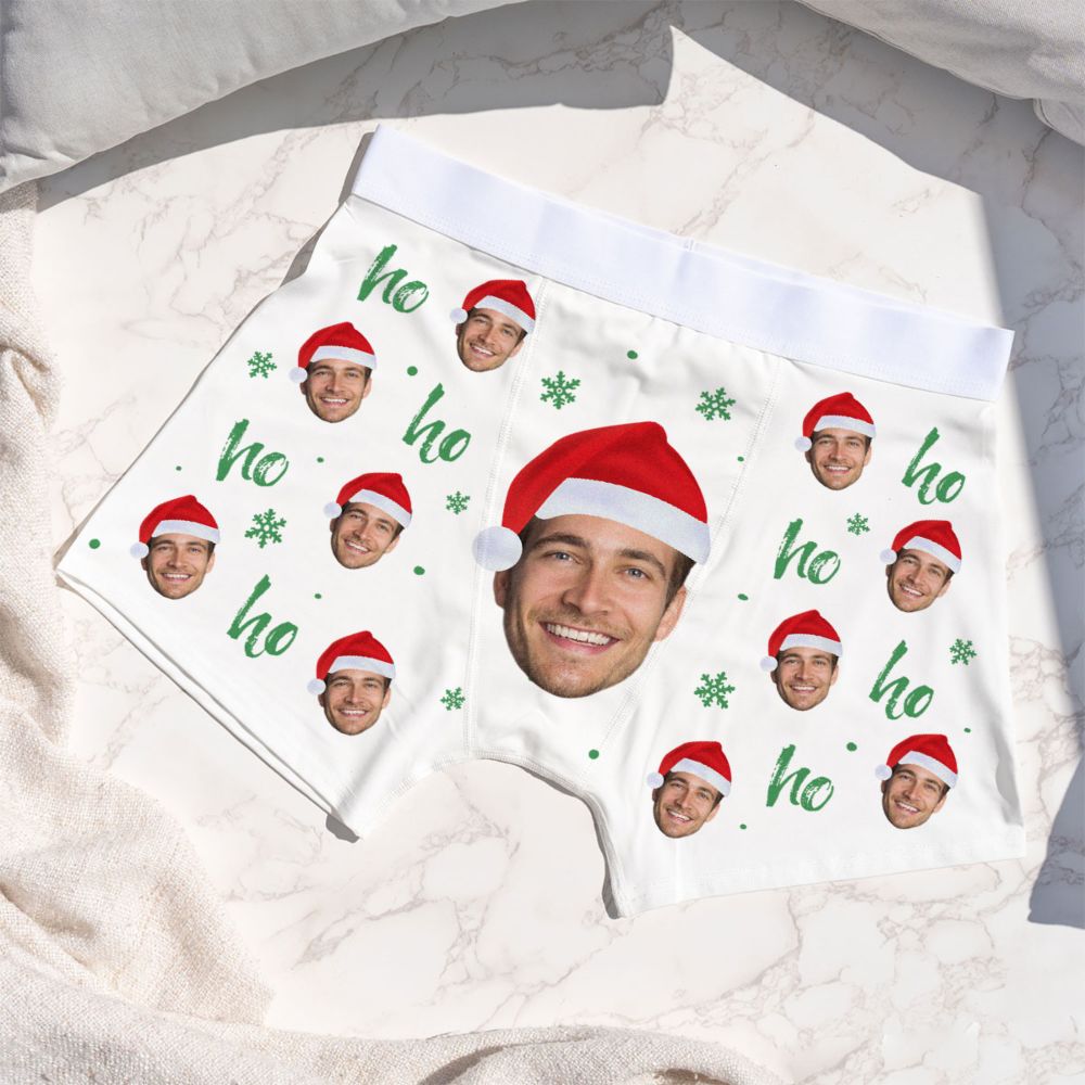 Caleçon personnalisé avec visage et bonnet de Noël