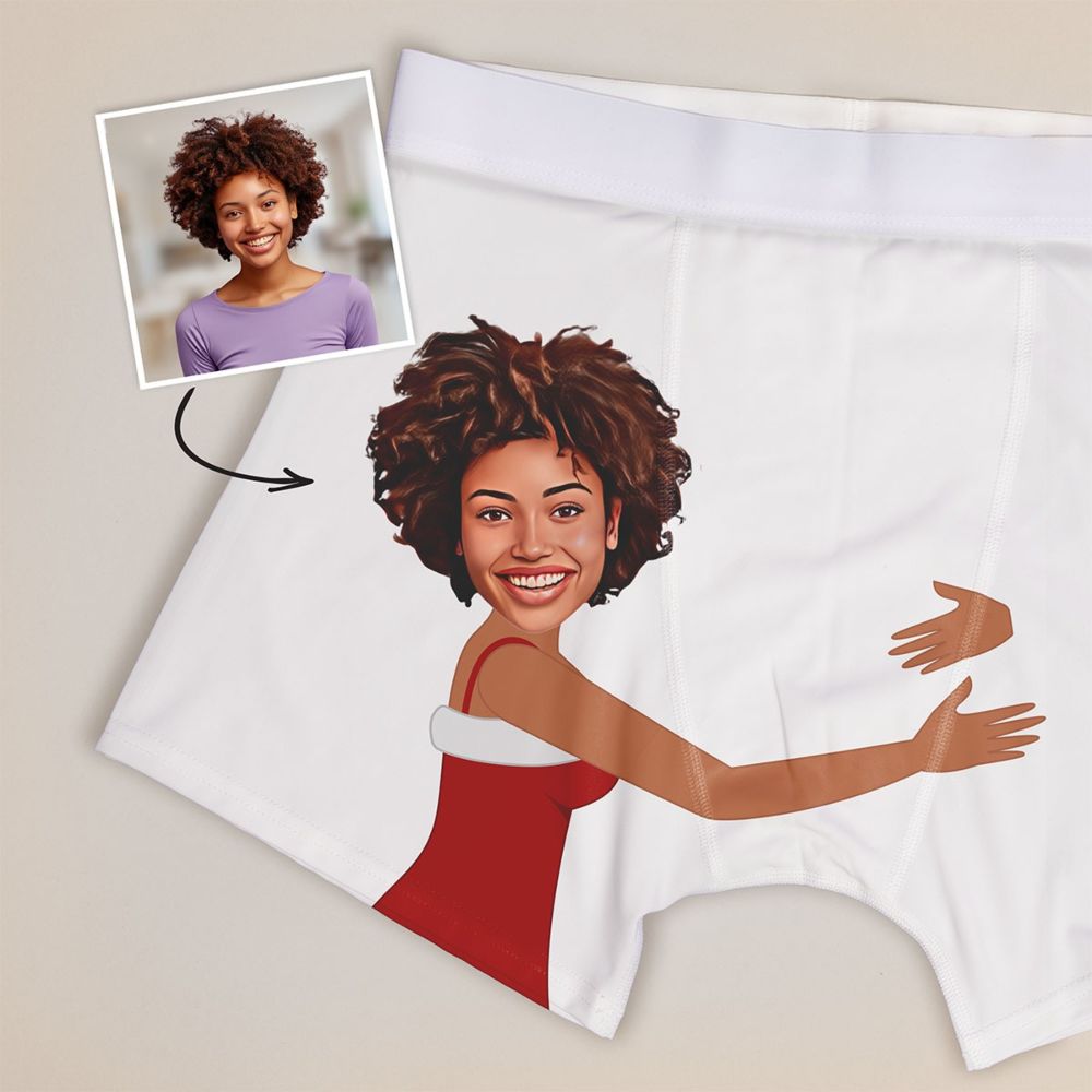 Boxer de Noël personnalisé avec visage et texte