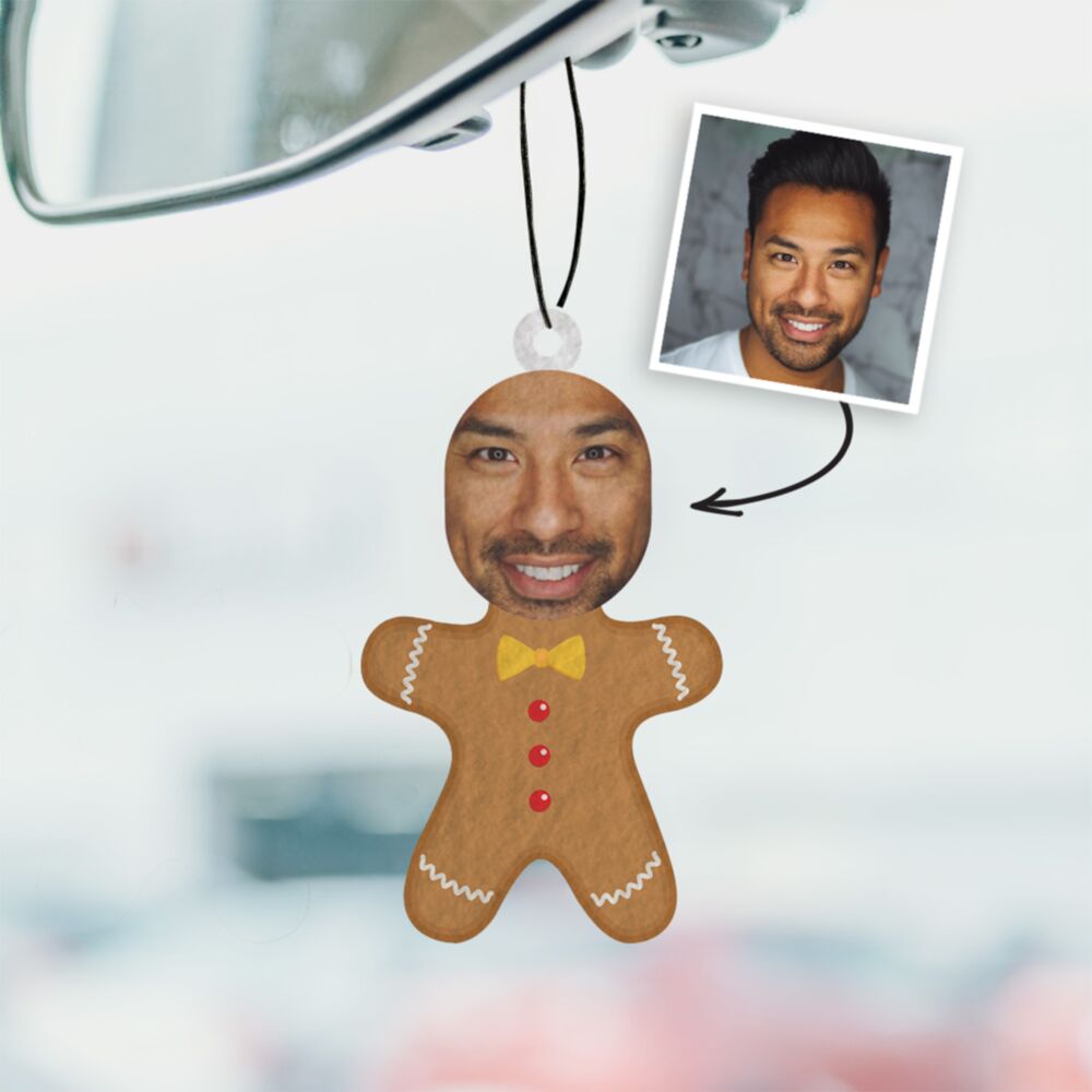 Désodorisant voiture personnalisé Pain d’épice avec visage - Lot de 2