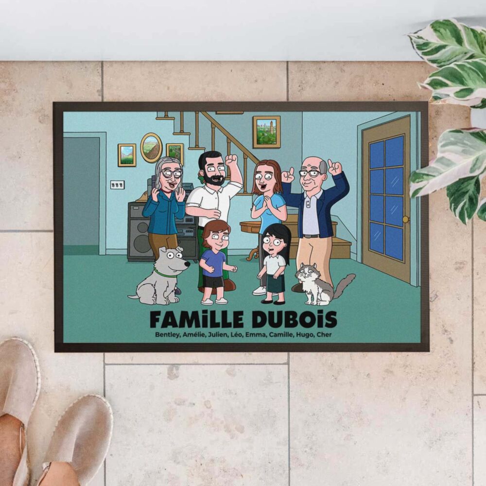 Paillasson personnalisé famille dessin animé – Illustration