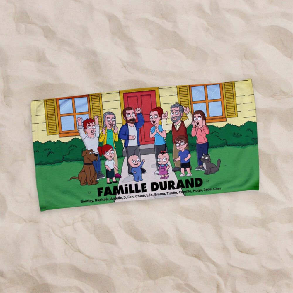 Serviette personnalisée famille dessin animé - Illustration