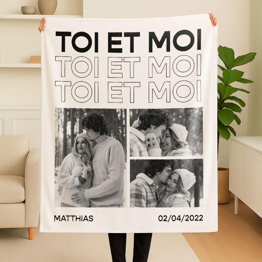 Couverture personnalisée avec photos en noir et blanc et texte