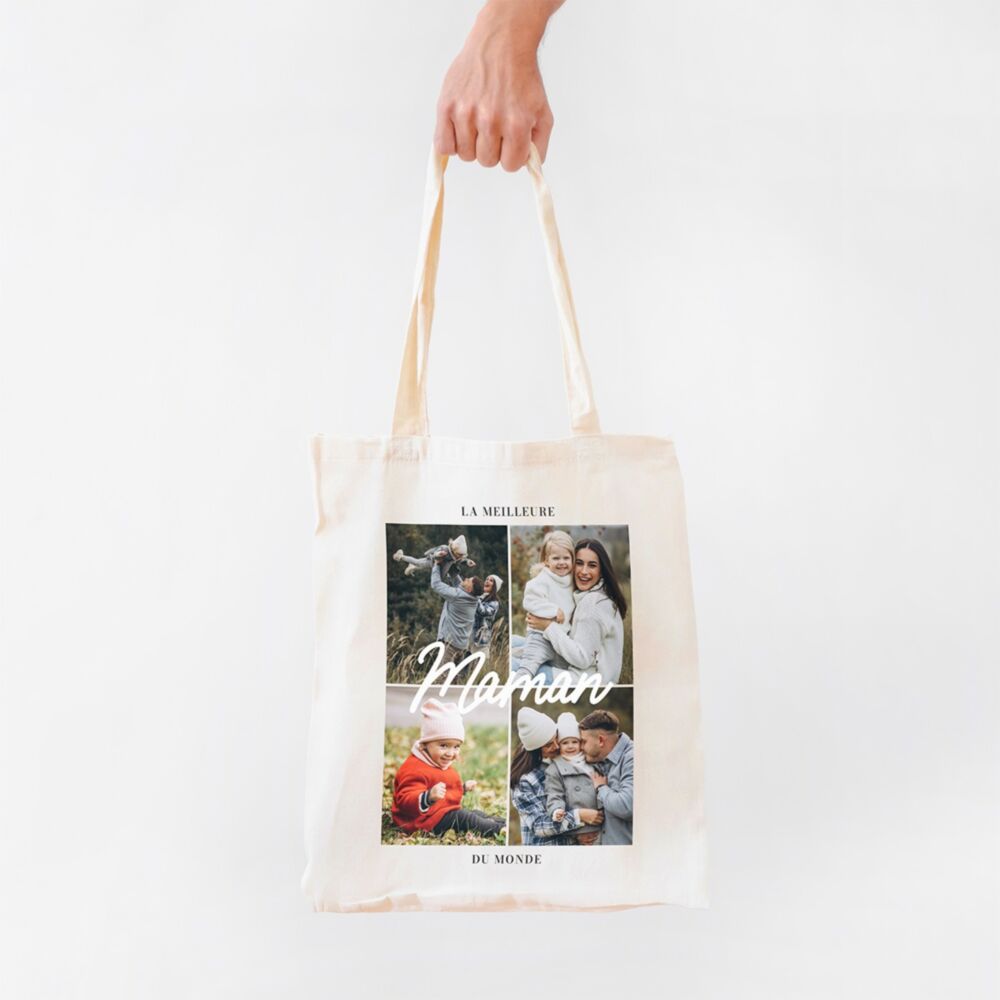 Tote bag personnalisé avec 4 photos et texte
