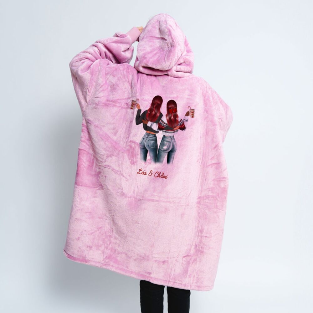 Plaid à capuche personnalisé 2 amies - Illustration