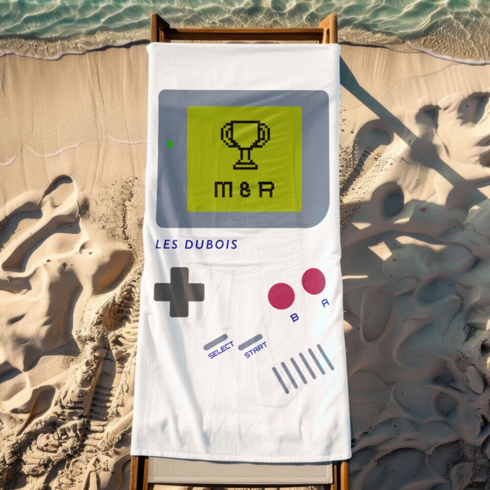 Personalisierbares Handtuch mit Spielkonsole und Text