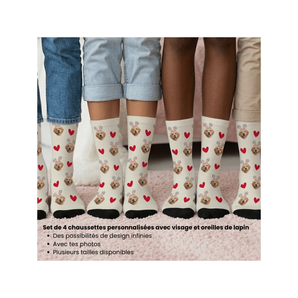 Coffret cadeau chaussettes de Pâques lot de 4 avec visage et oreilles de lapin