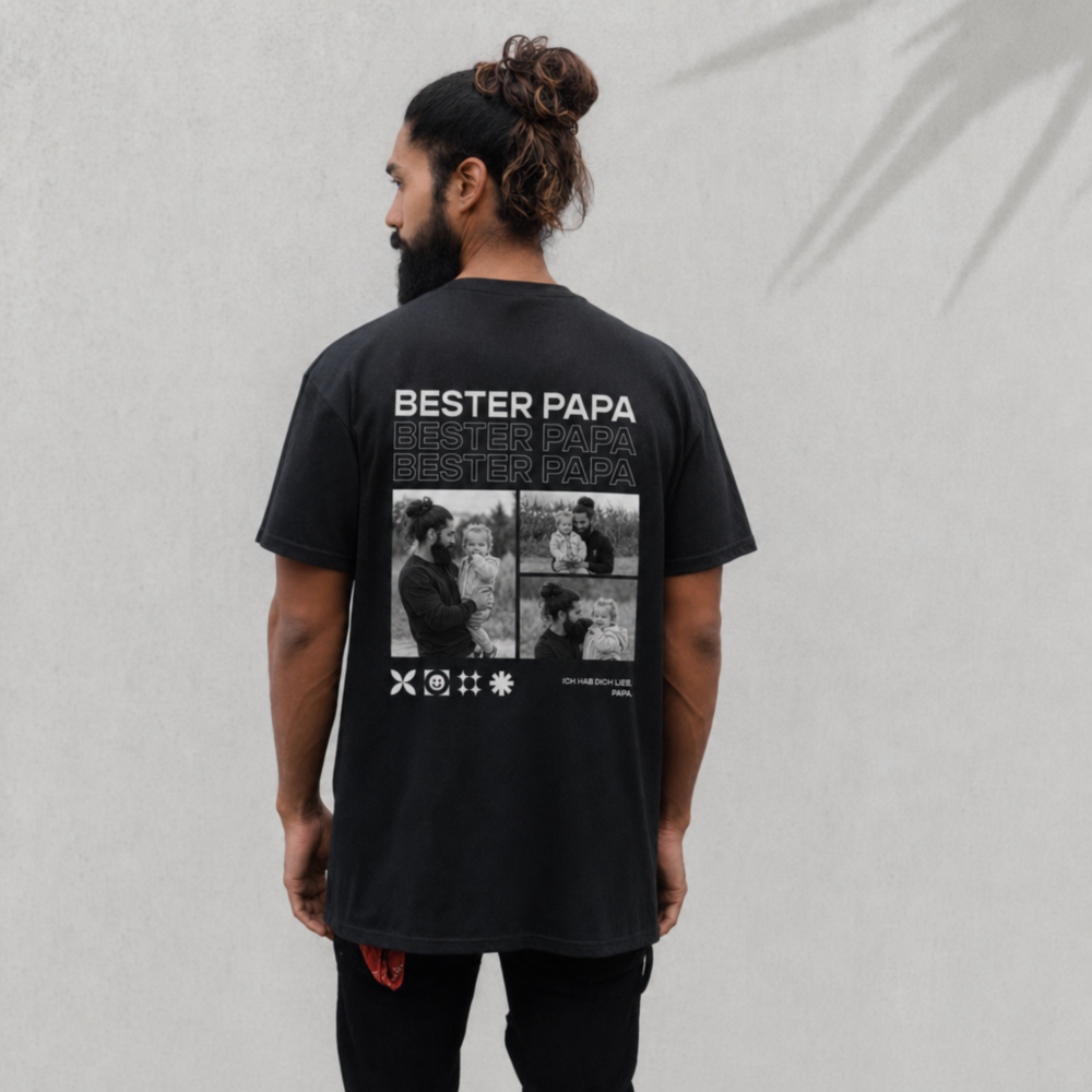 T-shirt personnalisable pour Papa avec photos en noir et blanc et texte