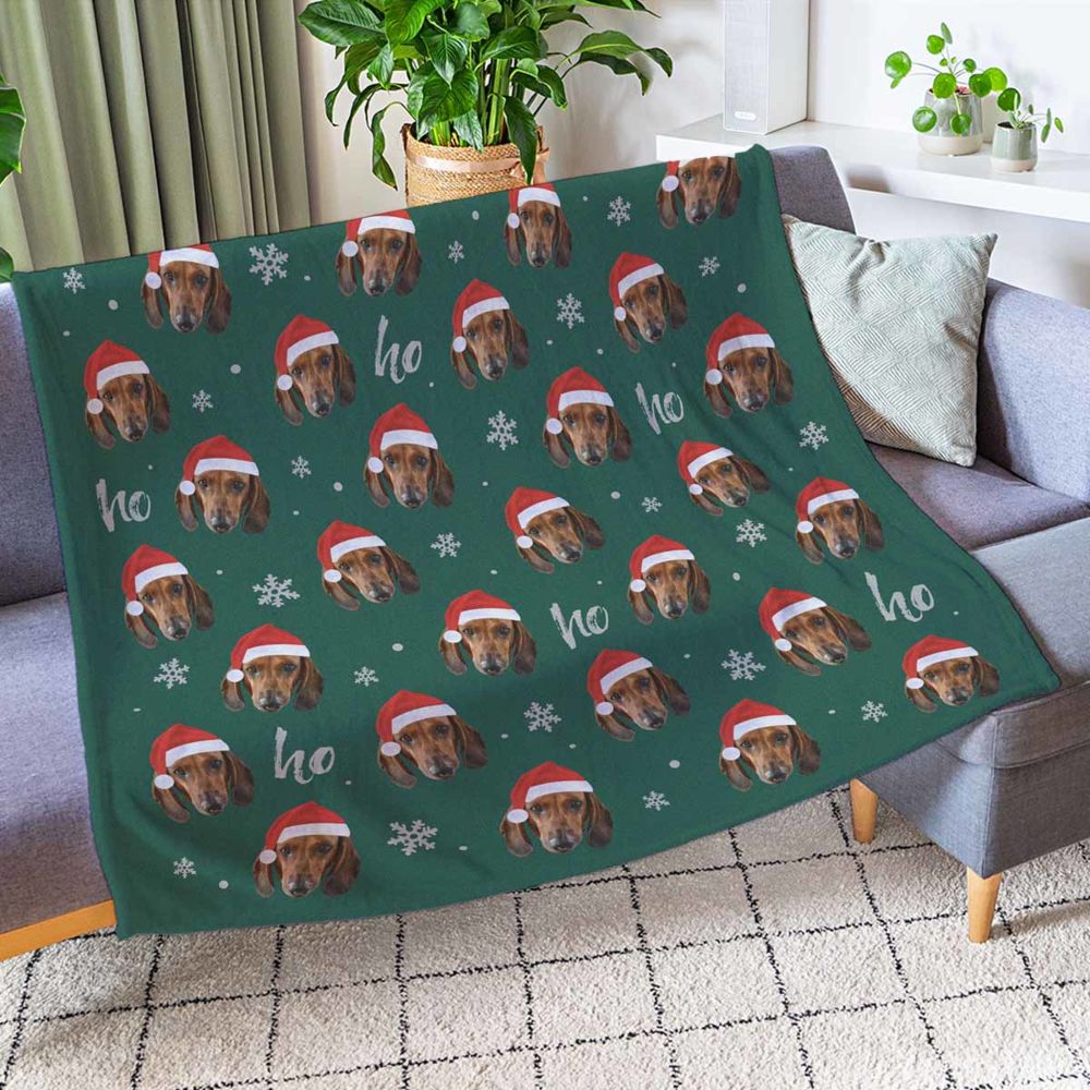 Couverture personnalisée avec votre visage et un bonnet de Noël