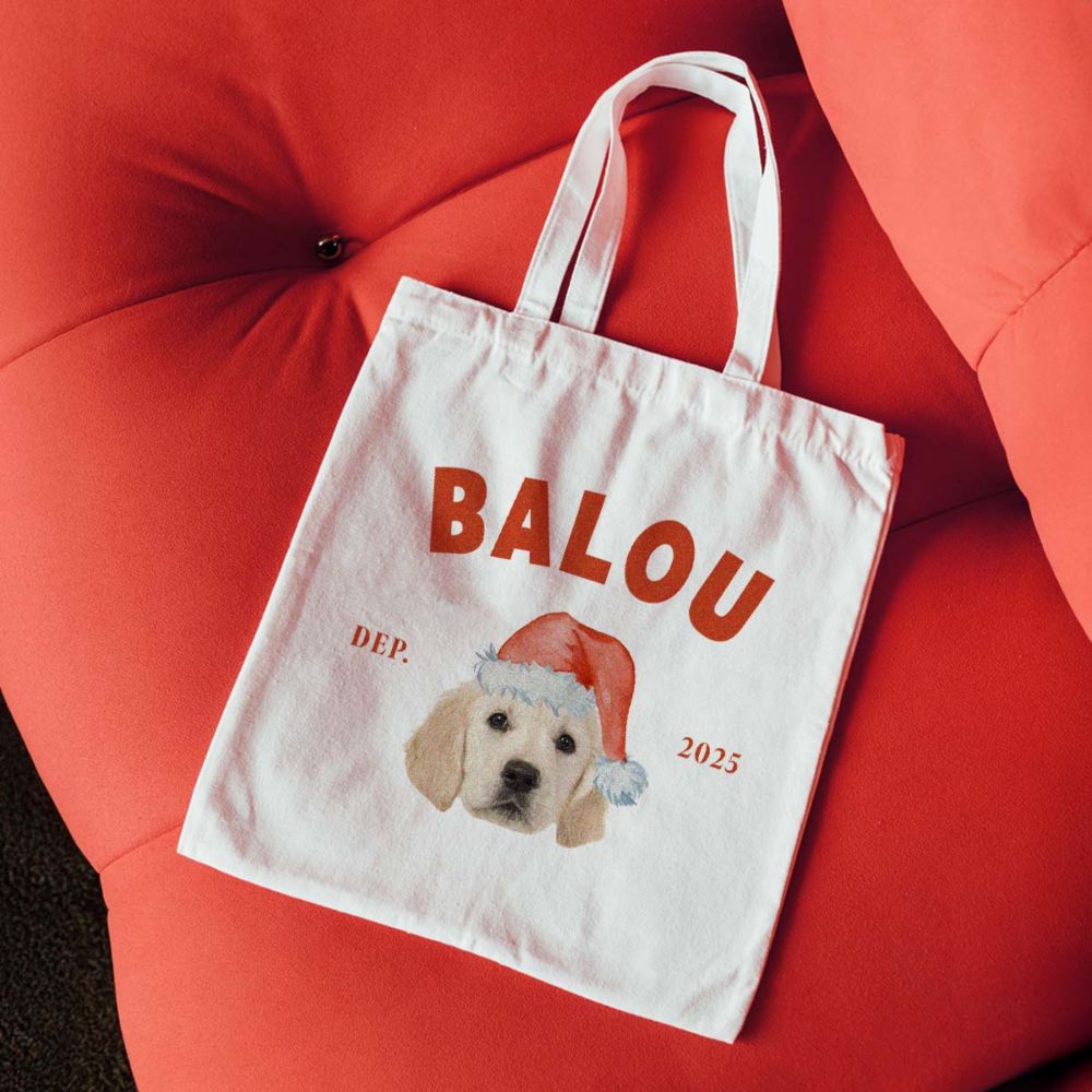 Tote bag personnalisé avec animal et bonnet de Noël