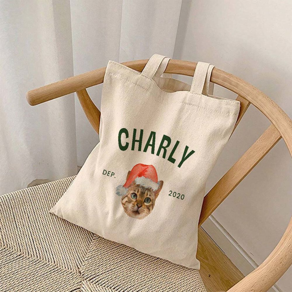 Tote bag personnalisé avec animal et bonnet de Noël