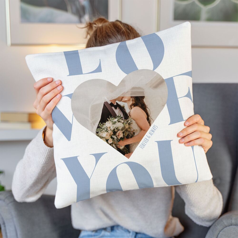 Housse de coussin personnalisée Cœur avec photo et texte