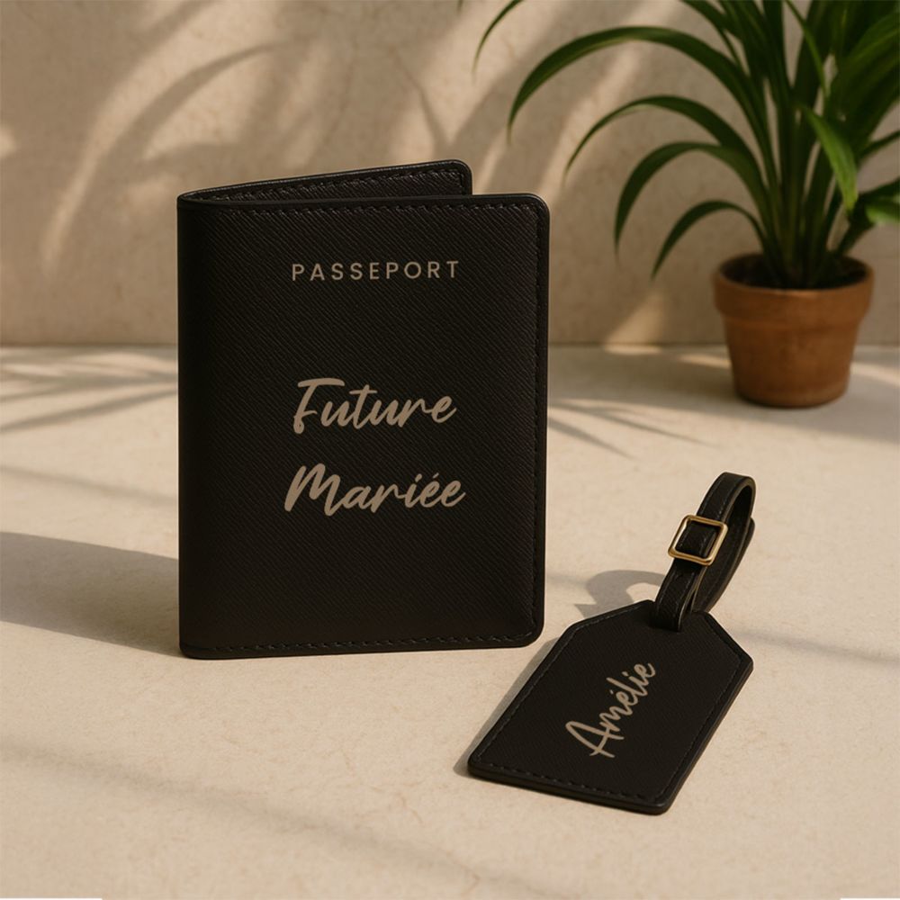 Porte-passeport et étiquette de valise personnalisés avec texte