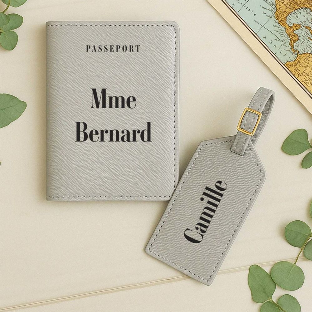 Porte-passeport et étiquette de valise personnalisés avec texte