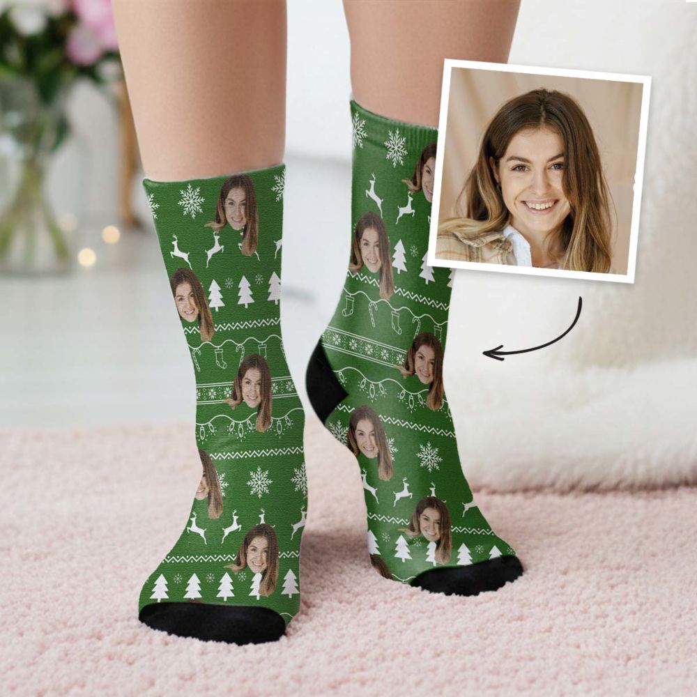Chaussettes personnalisées Spécial Noël avec visage et motif