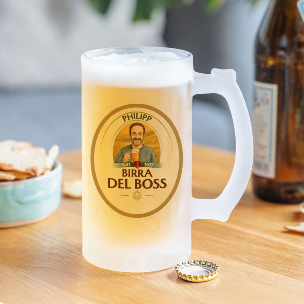 Chope de Bière Personnalisée avec Nom et Photo style bande-dessinée