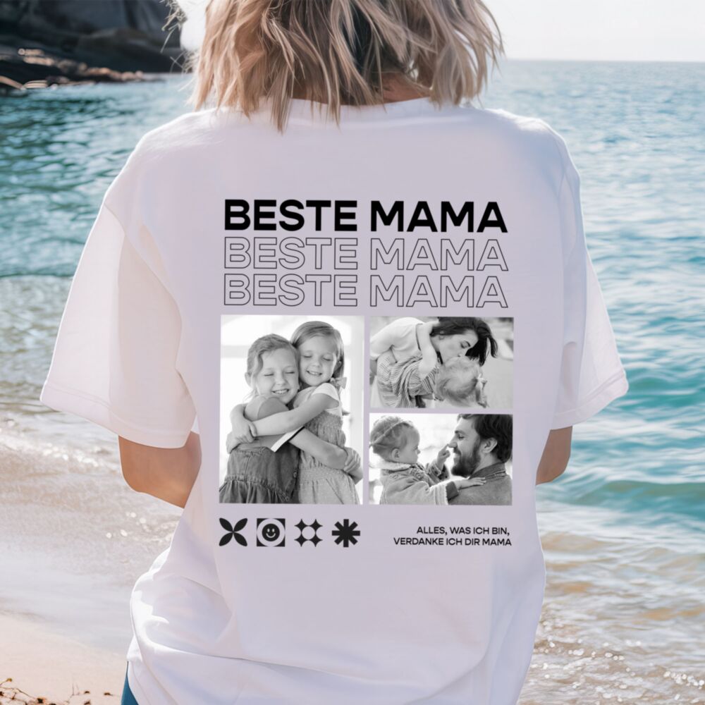T-shirt personnalisé avec photos en noir et blanc et texte - Design