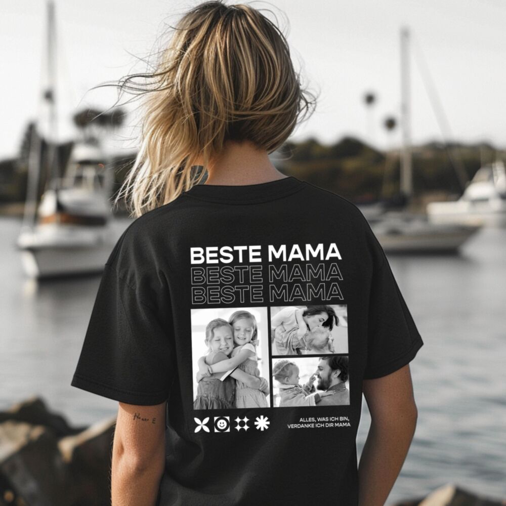 T-shirt personnalisé avec photos en noir et blanc et texte - Design