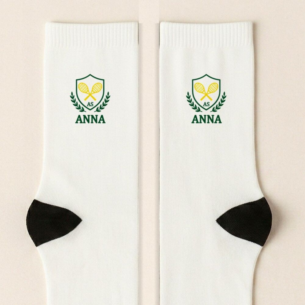 Chaussettes de tennis personnalisées avec emblème, initiales et nom