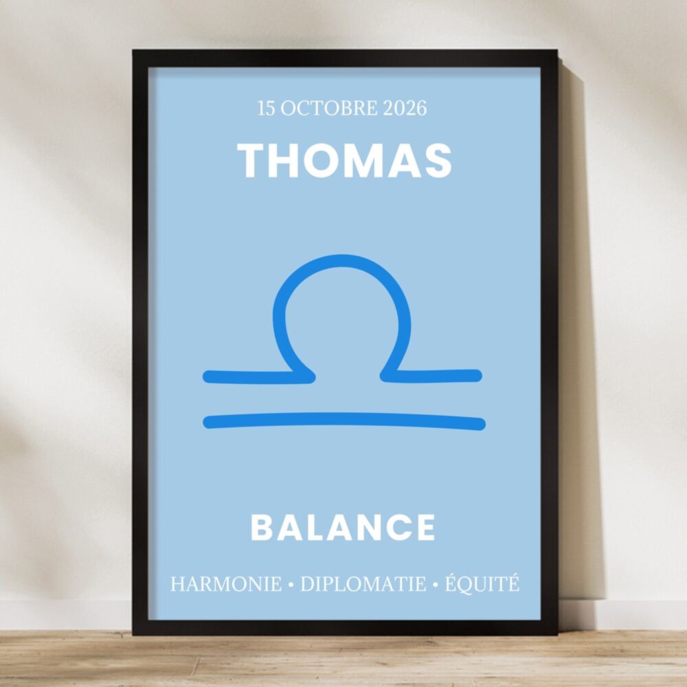 Poster signe astrologique personnalisé avec prénom et date, au format A2