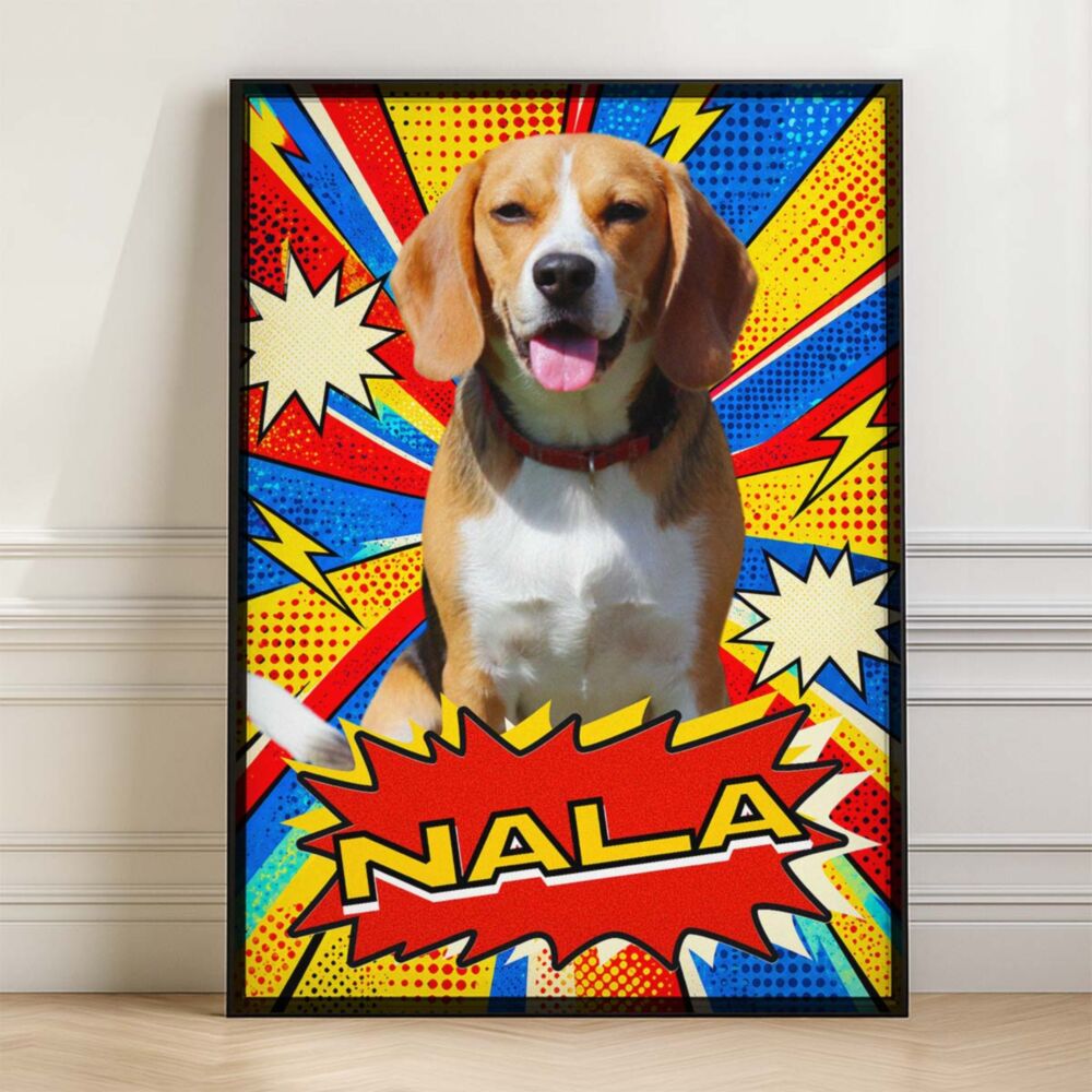 Portrait chien personnalisé avec photo et nom – Pop Art