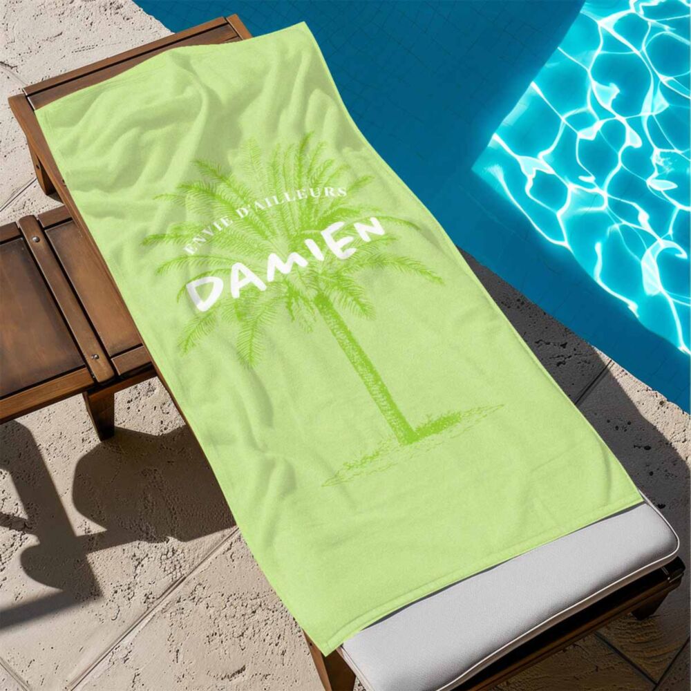 Serviette personnalisée avec palmier et texte