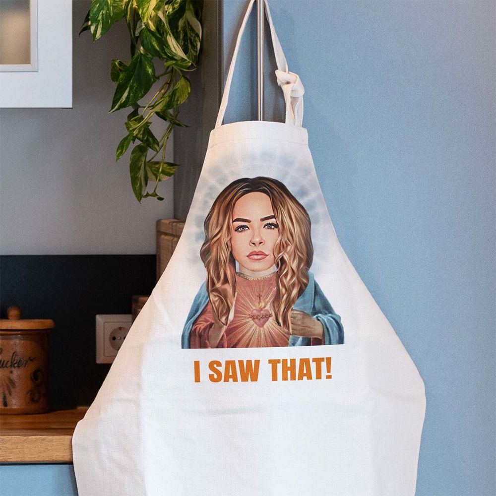 Tablier de cuisine personnalisé auréole avec visage et texte