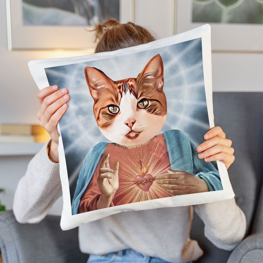 Housse de coussin personnalisée avec auréole et visage