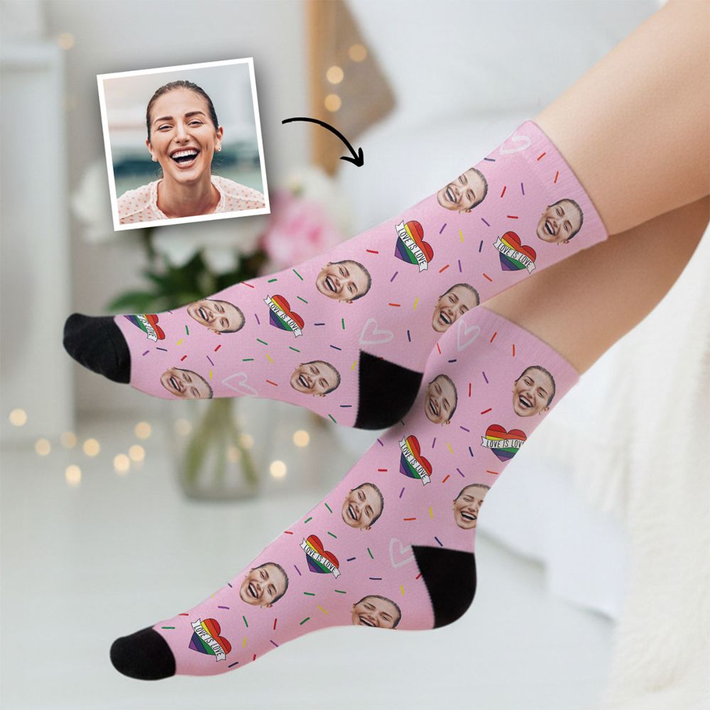 Chaussettes personnalisées visage motifs amour