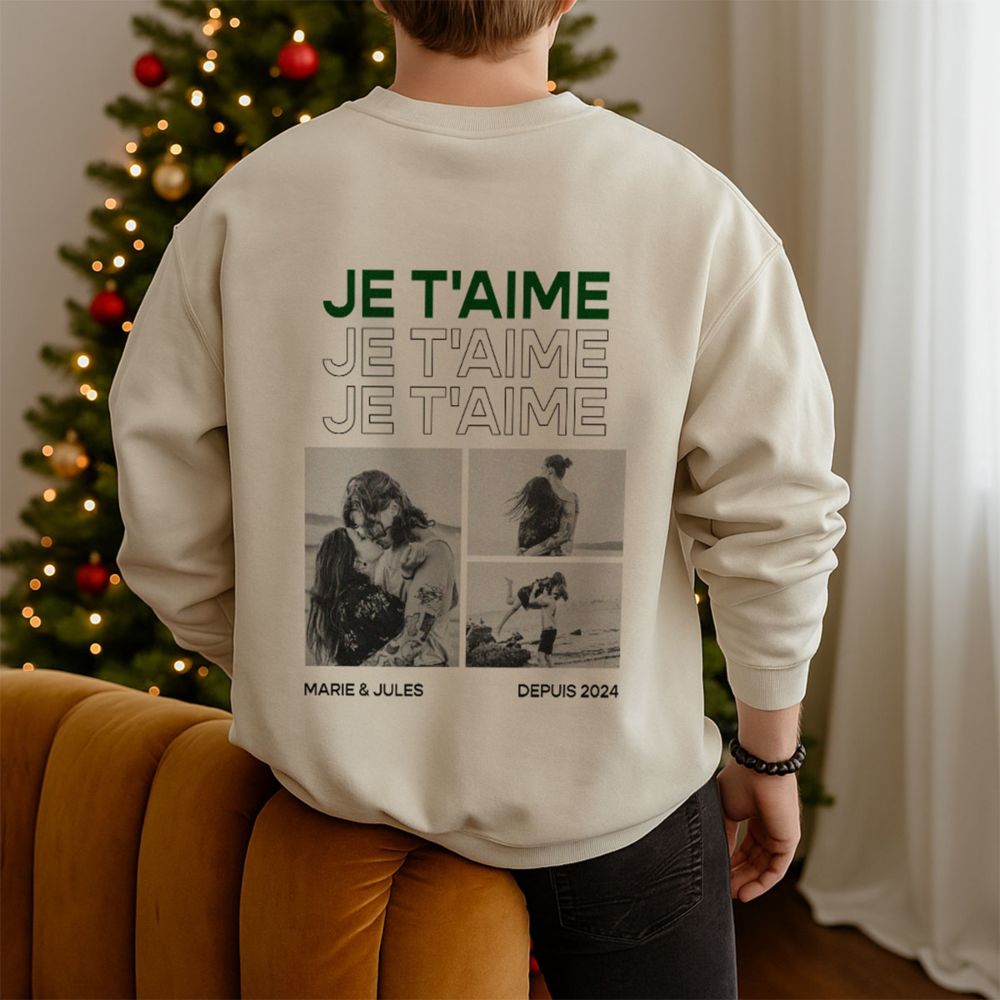 Personalisierbarer Pullover mit Schwarz Weiß Fotos und Text Personalisierbarer Pullover mit Schwarz Weiß Fotos und Text