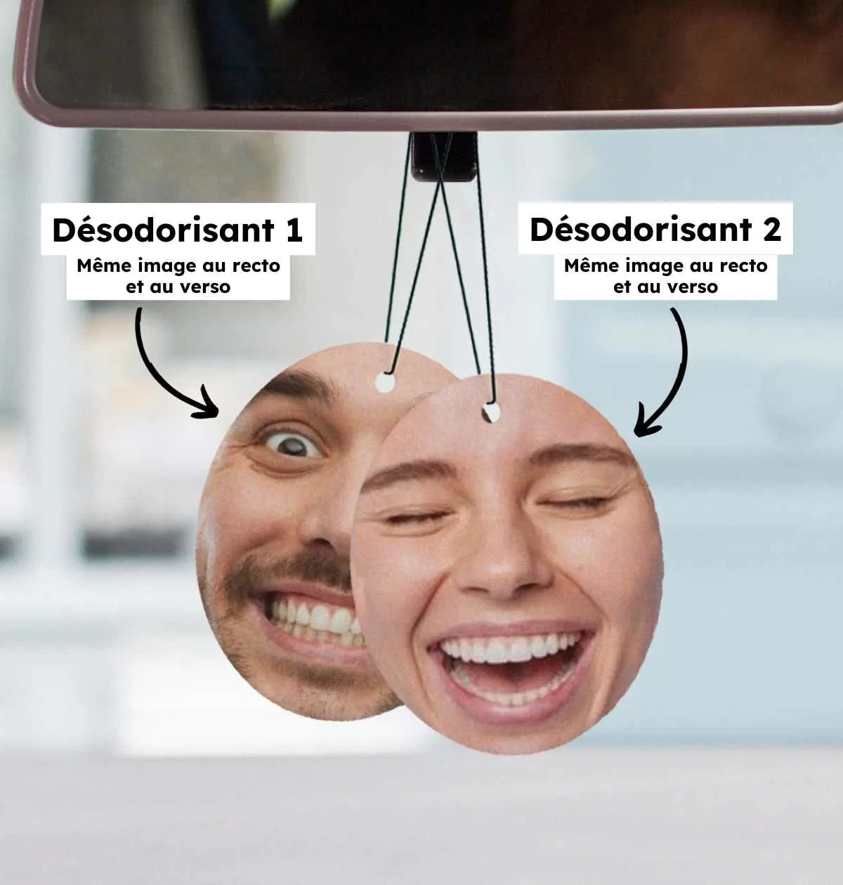 Désodorisant voiture personnalisé avec visage - Lot de 2