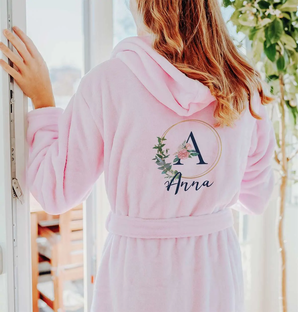 Peignoir personnalise Motif Floral avec Monogramme et Texte Cadeauxfolies.ch