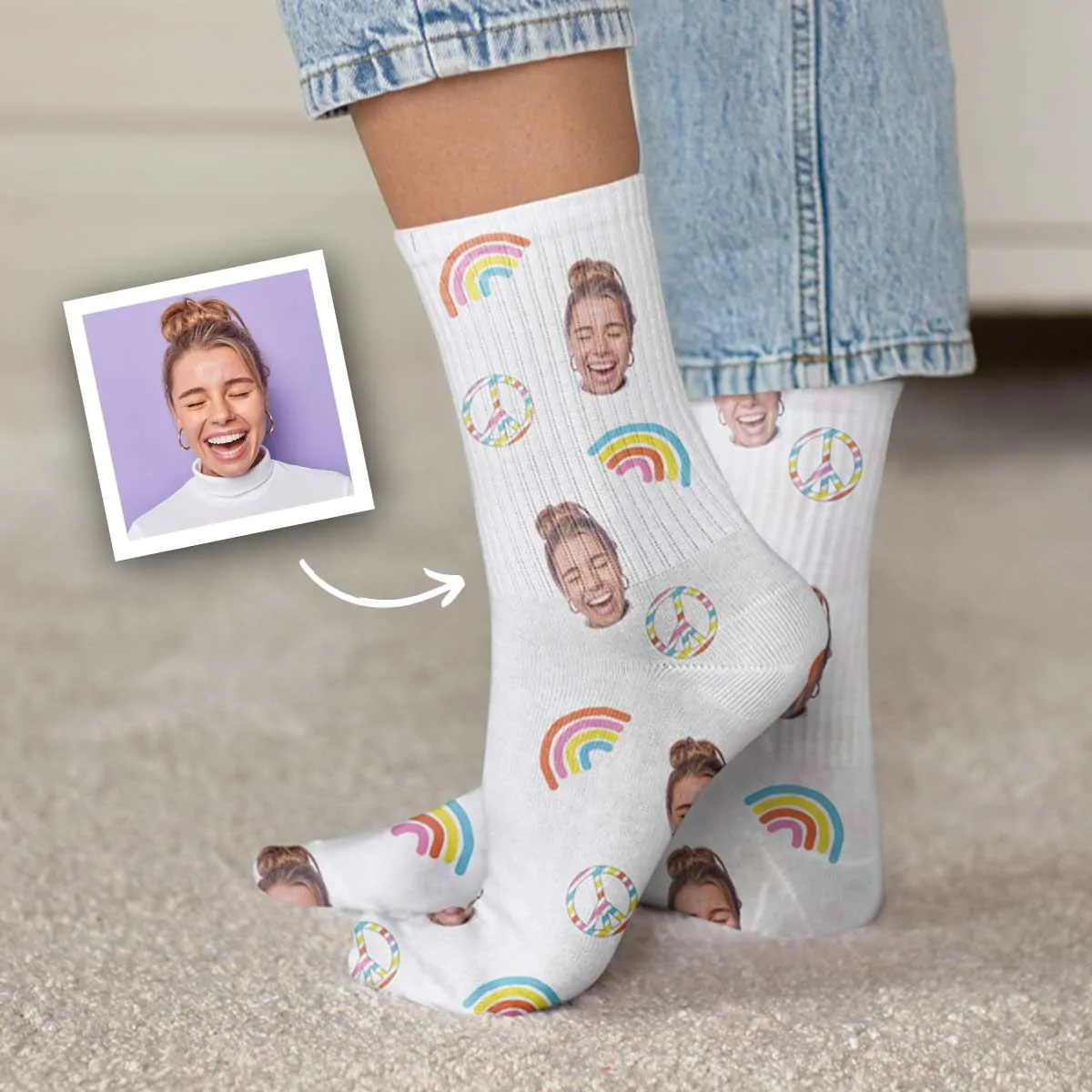 Chaussettes personnalisees visage differents motifs Cadeauxfolies.ch