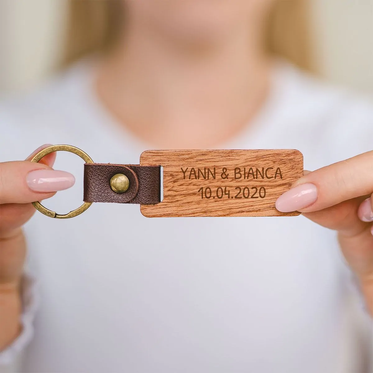 Porte-clés personnalisé en bois avec texte