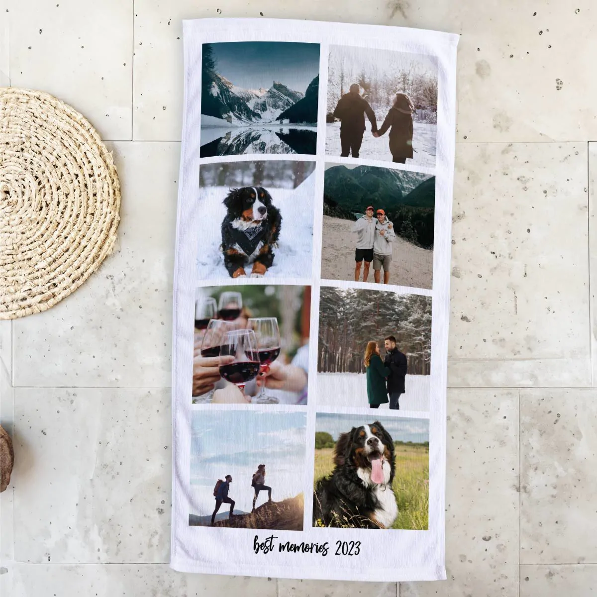Serviette personnalisée avec 8 photos et texte