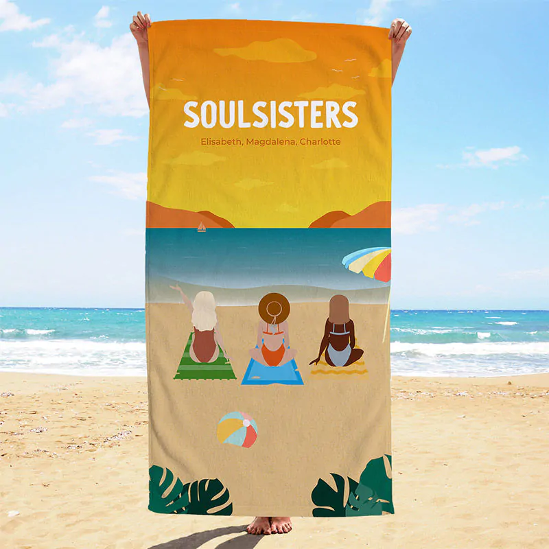 Serviette personnalisée Amies à la plage - Illustration