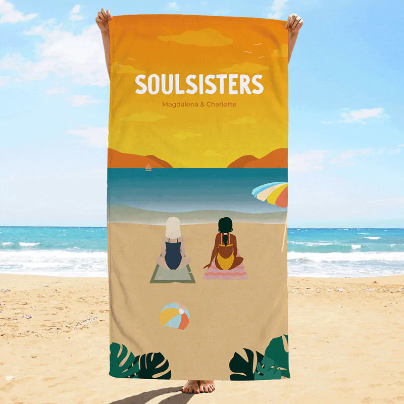 Serviette personnalisée Amies à la plage - Illustration