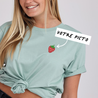 T-shirt brodé menthe avec picto