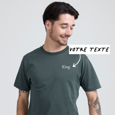 T-shirt brodé vert foncé avec texte