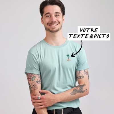 T-shirt brodé Menthe avec texte et picto