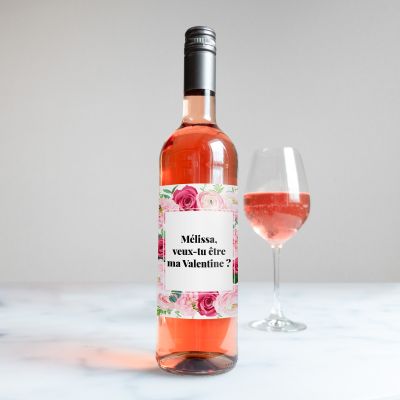 Vin Rosé Motif Roses avec Texte 