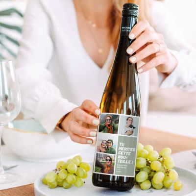 Vin blanc personnalisé - Design avec Photos et Texte