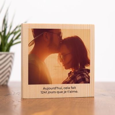 Photo sur bois carrée personnalisée avec photo et texte cadeaux saint valentin Photo sur bois carrée personnalisée