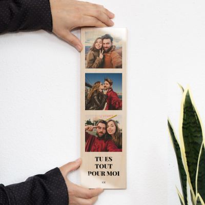 Photo sur bois verticale avec 3 photos et texte Photo sur bois verticale avec 3 photos et texte