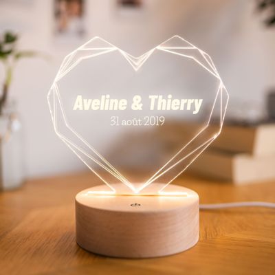 cadeau romantique Lampe LED personnalisée avec cœur