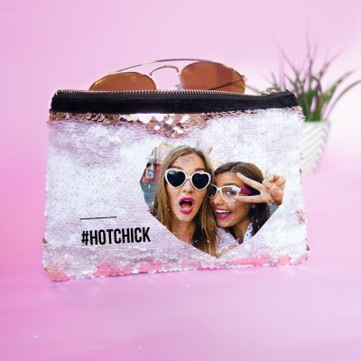 Pochette à paillettes personnalisable avec image et texte Pochette à paillettes personnalisable avec image et texte