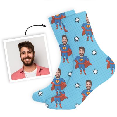 Chaussettes personnalisées visage motif super-héros Chaussettes personnalisées visage motif super-héros