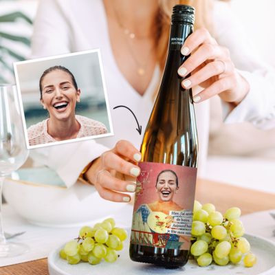 Vin blanc personnalisé avec visage - Design rétro